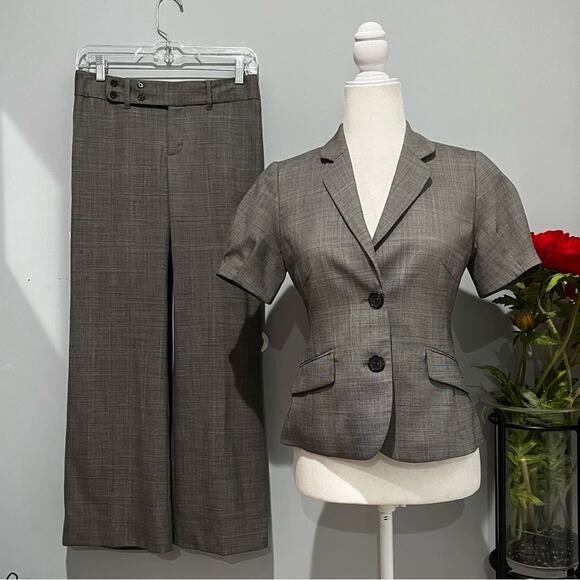 NEW Banana Republic Wool Tailored Academia Herringbone Plaid Pantsuit 0/2 NWOT - Picture 1 of 16